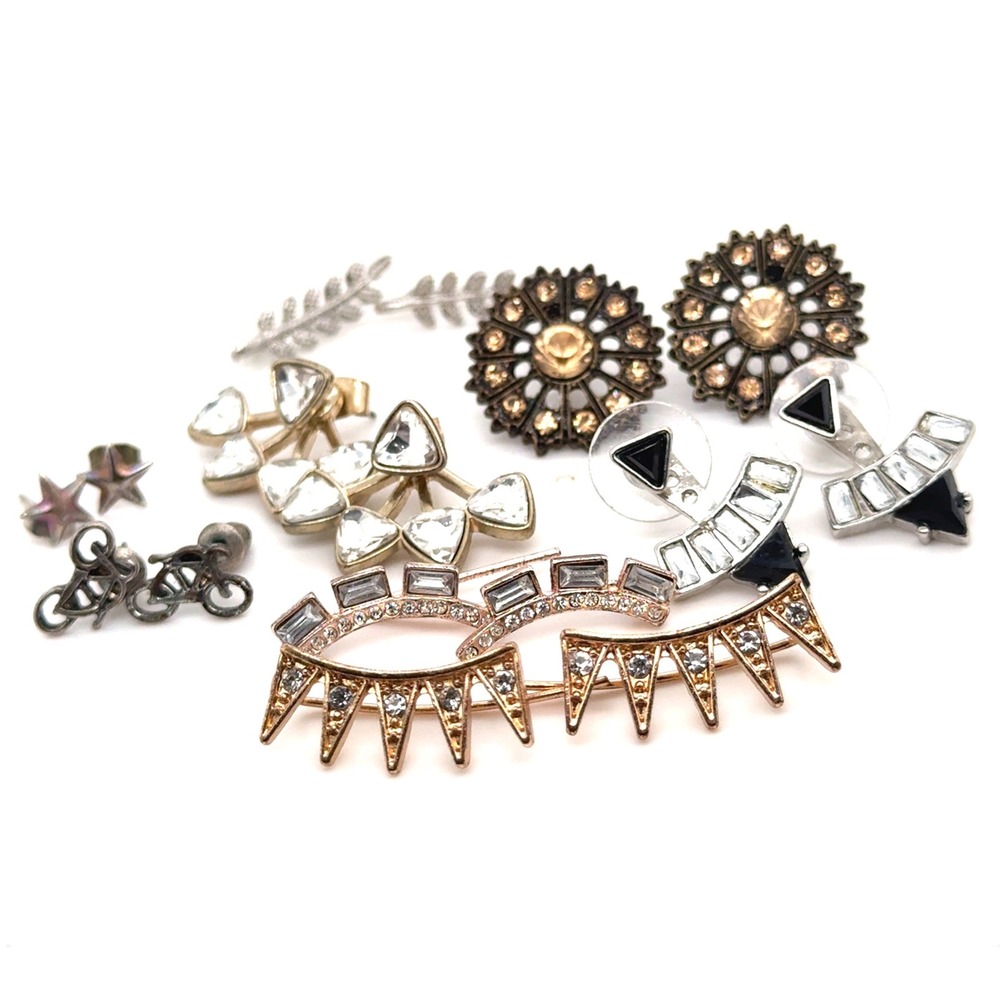 Fashion Earring Lot 8 Pairs Crystal Ear Crawlers Jackets Stars Bicycles Boho
